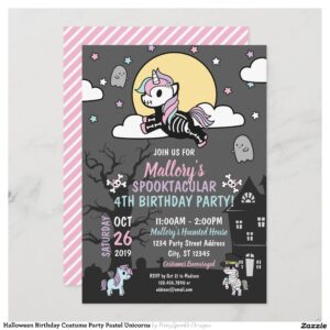 Halloween Birthday Costume Party Pastel Unicorns Invitation