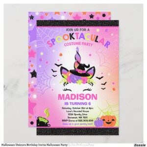 Halloween Unicorn Birthday Invite Halloween Party