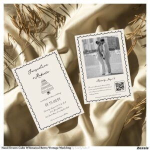 Hand Drawn Cake Whimsical Retro Vintage Wedding Invitation