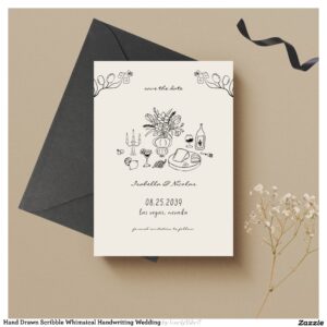 Hand Drawn Scribble Whimsical Handwriting Wedding Save The Date