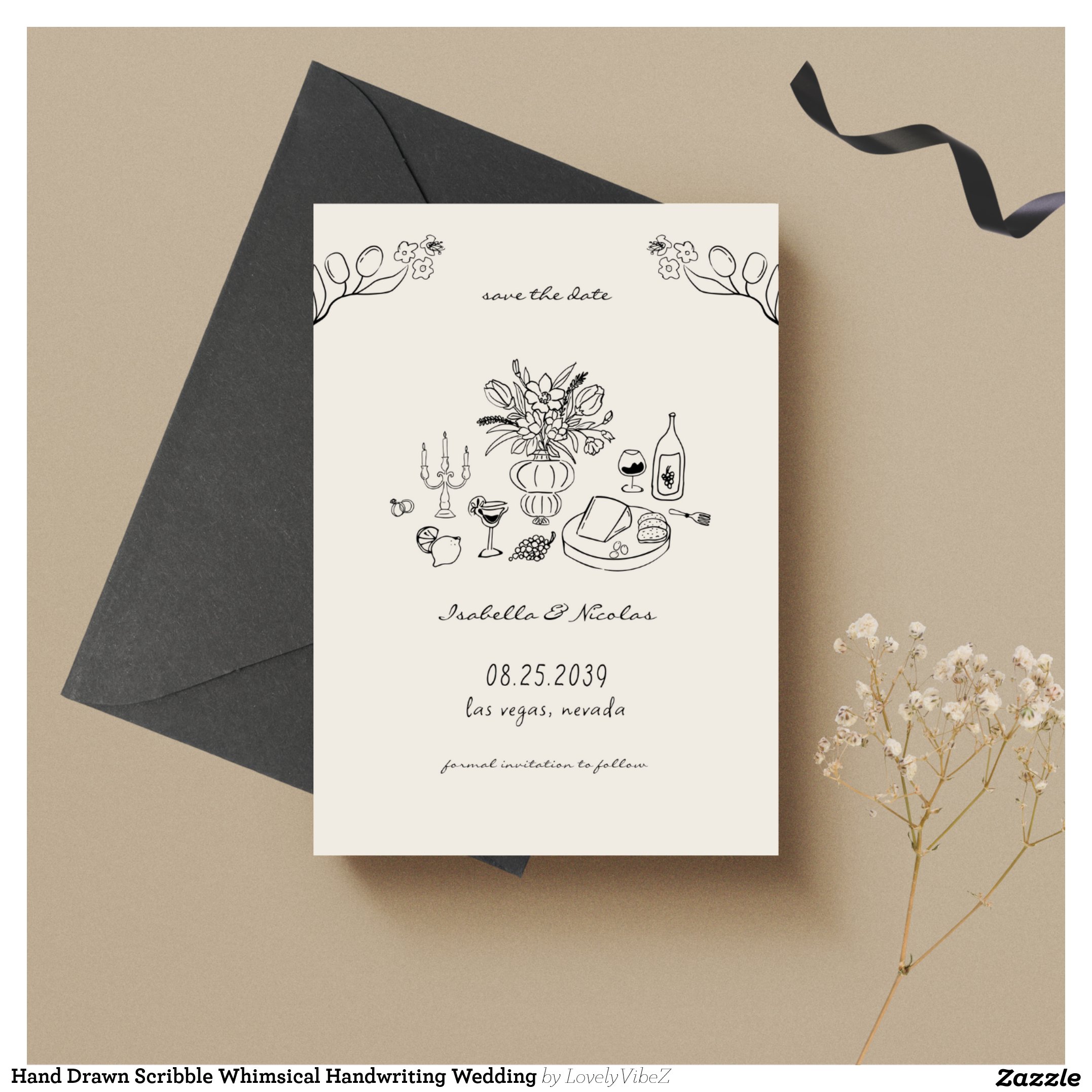 Hand Drawn Scribble Whimsical Handwriting Wedding Save The Date