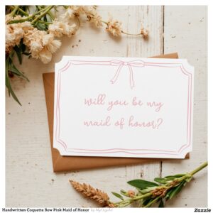Handwritten Coquette Bow Pink Maid of Honor Invitation