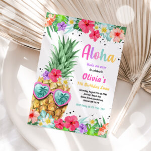 Hawaiian Luau Birthday Pineapple Pool Party Invitation