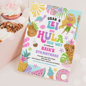 Hawaiian Luau Tropical Summer Pool Birthday Party Invitation