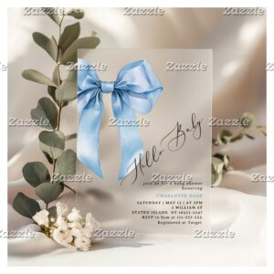 Hello Baby Boy Blue bow Baby shower Acrylic Invitations