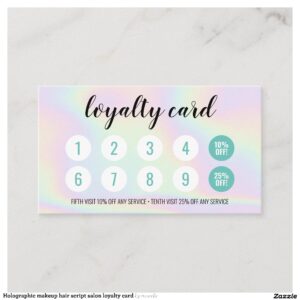 Holographic makeup hair script salon loyalty card