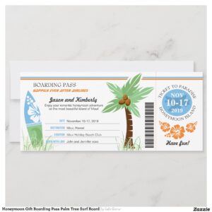 Honeymoon Gift Boarding Pass Palm Tree Surf Board Invitation