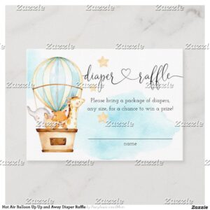 Hot Air Balloon Up Up and Away Diaper Raffle Enclosure Card
