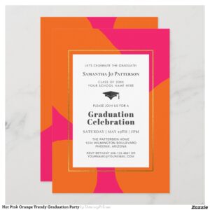 Hot Pink Orange Trendy Graduation Party Invitation