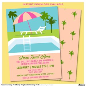 Housewarming Pool Party Tropical Swimming Pool Invitation
