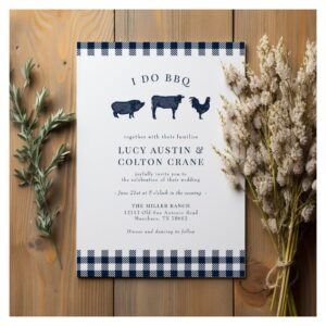 I Do BBQ Rustic Country Navy Blue Picnic Wedding Invitation