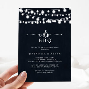 I Do BBQ Rustic String Lights Engagement Party Invitation