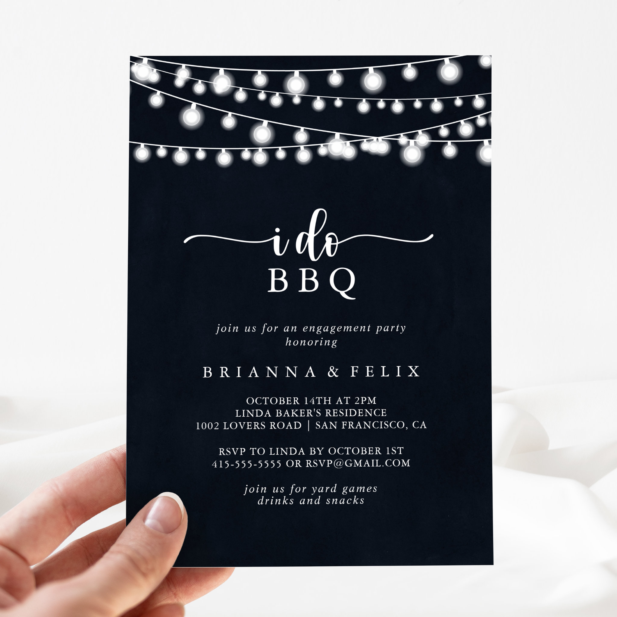 I Do BBQ Rustic String Lights Engagement Party Invitation