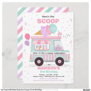 Ice Cream Birthday Party Ice Cream Truck Birthday Invitation