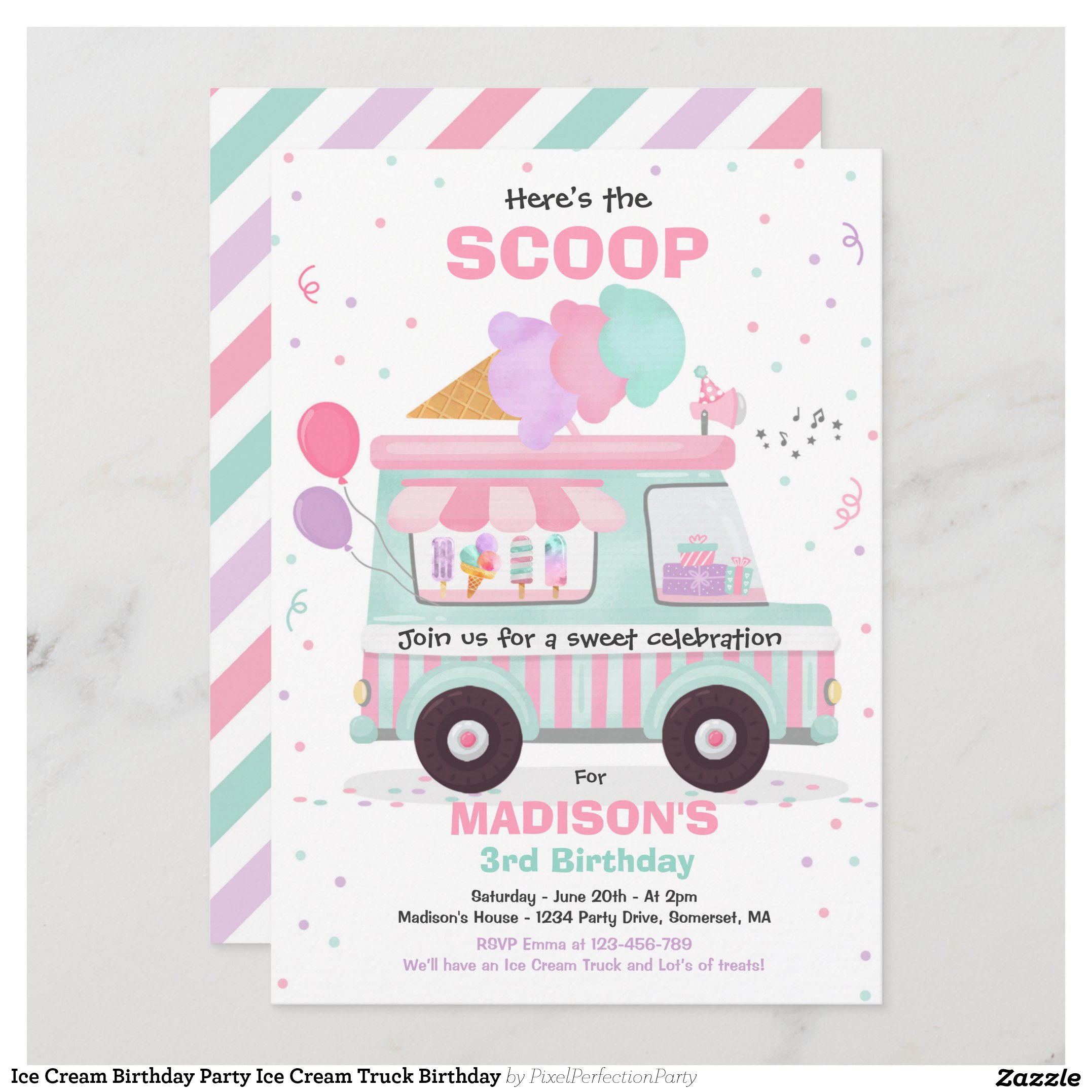 Ice Cream Birthday Party Ice Cream Truck Birthday Invitation