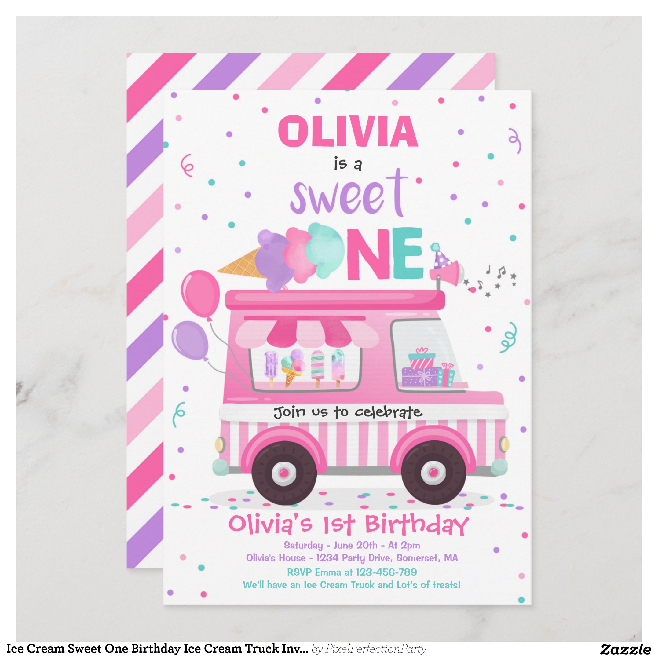 Ice Cream Sweet One Birthday Ice Cream Truck Invit Invitation