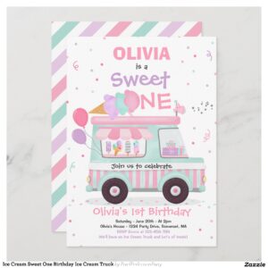 Ice Cream Sweet One Birthday Ice Cream Truck Invitation