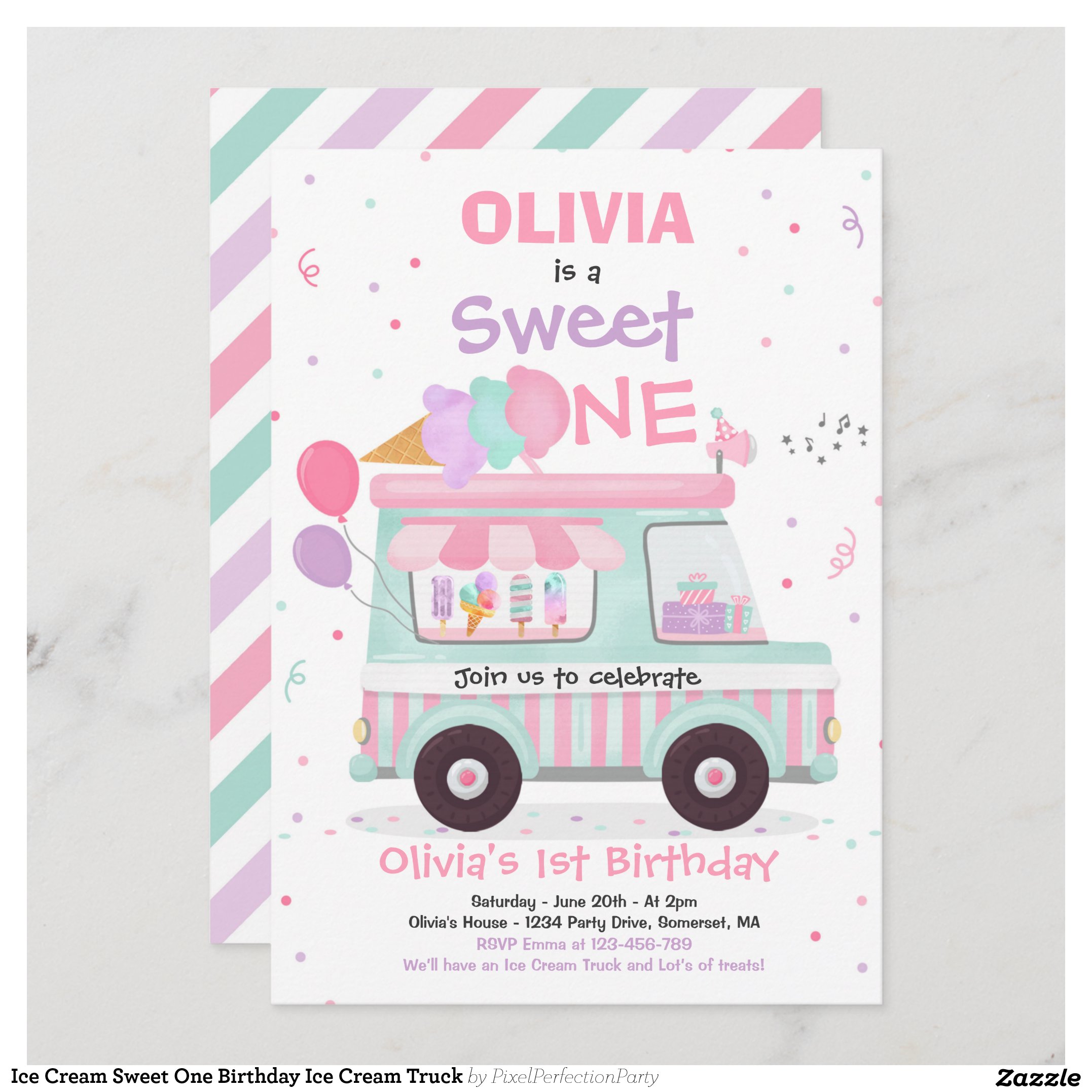 Ice Cream Sweet One Birthday Ice Cream Truck Invitation