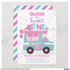 Ice Cream Sweet One Birthday Ice Cream Truck Invitation
