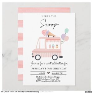 Ice Cream Truck 1st Birthday Invite Pink Scoop