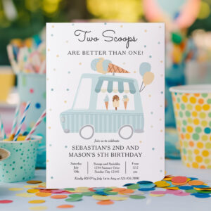 Ice Cream Two Scoops Are Better Than One Birthday Invitation