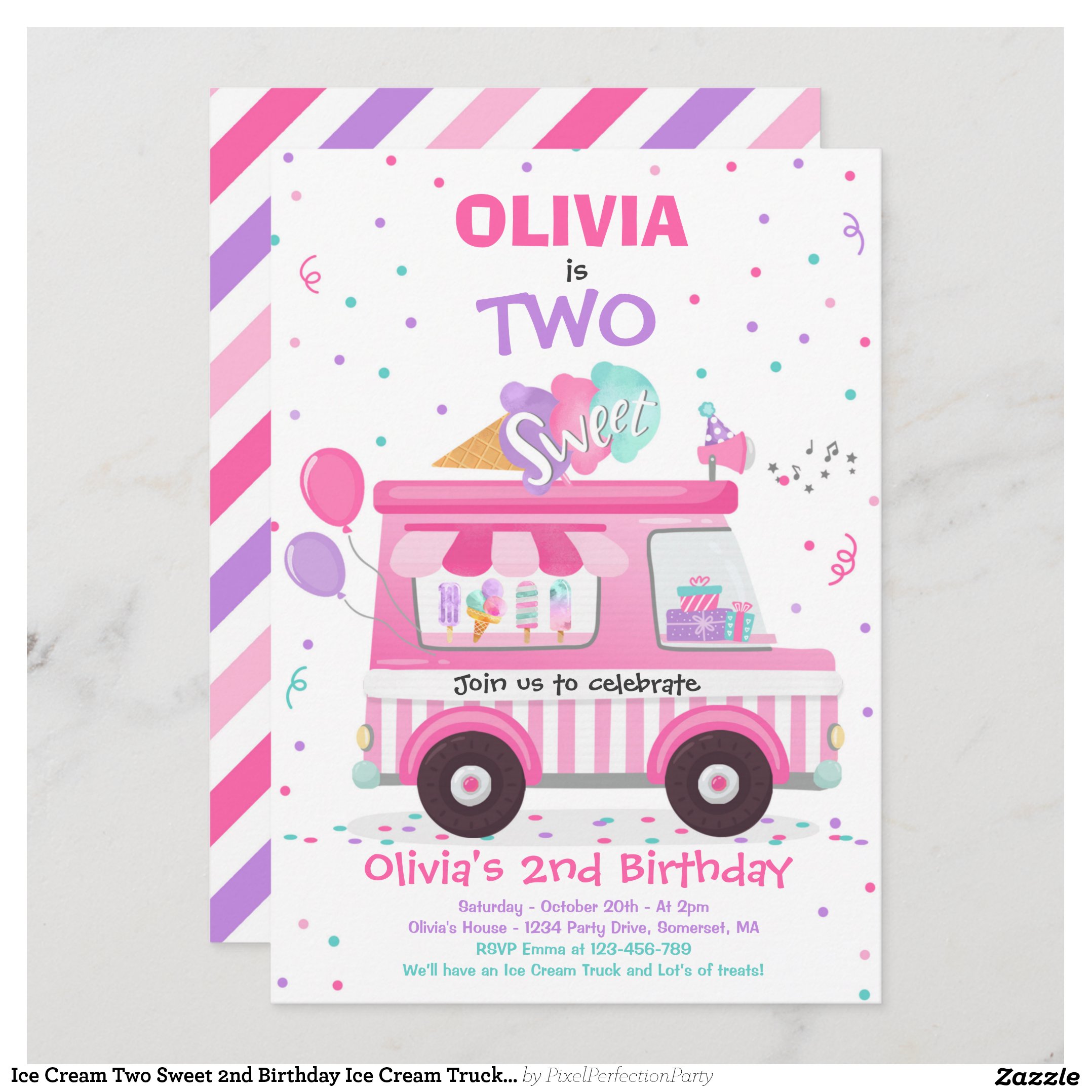 Ice Cream Two Sweet 2nd Birthday Ice Cream Truck I Invitation