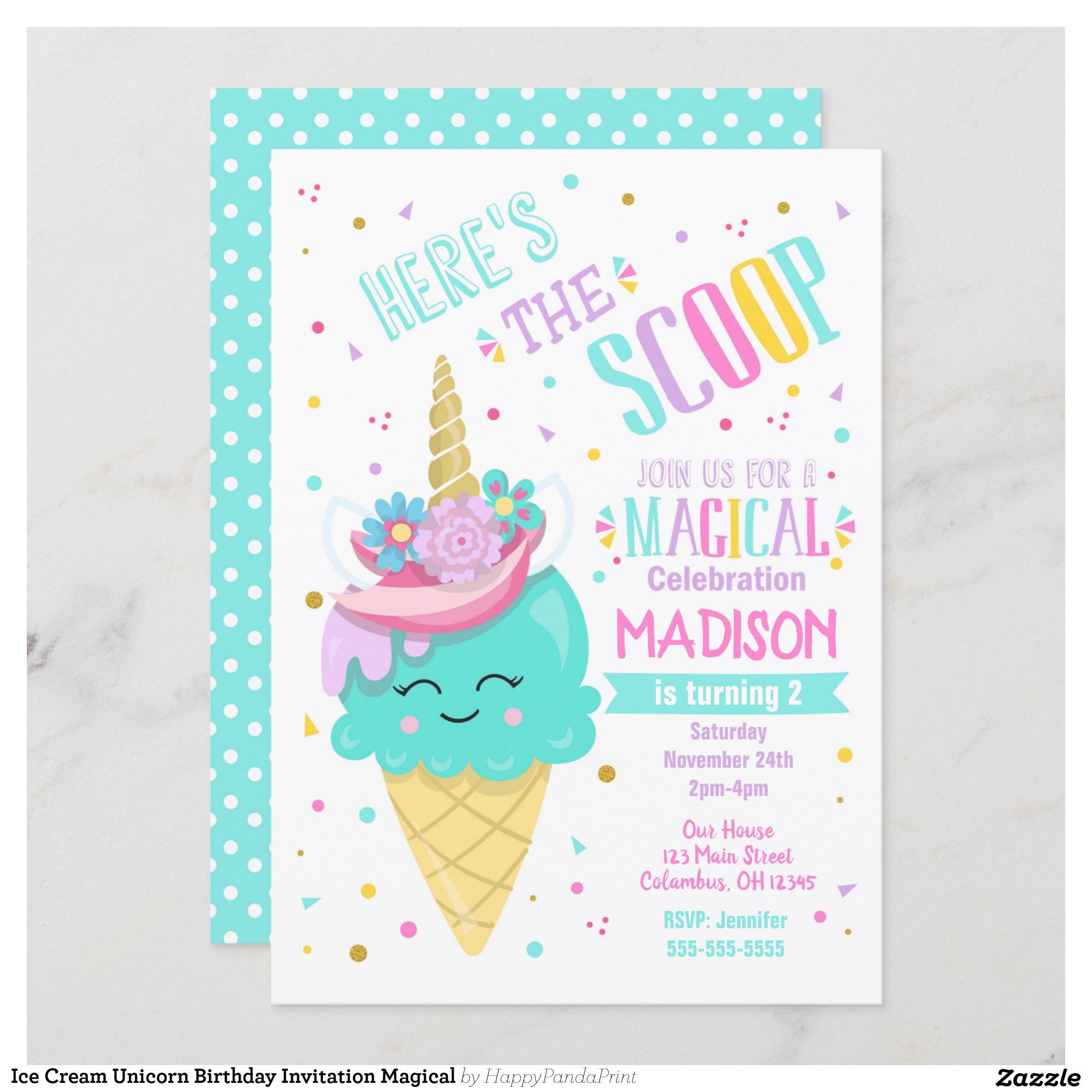 Ice Cream Unicorn Birthday Invitation Magical