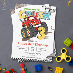 I'm Ready to Crush Monster Truck 3rd birthday Boy Invitation