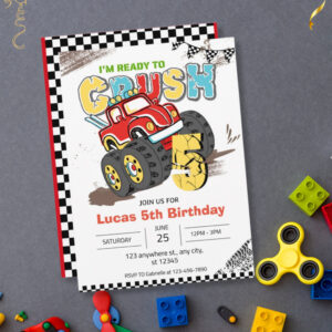 I'm Ready to Crush Monster Truck 5th birthday Boy Invitation