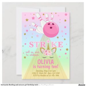 Invitaci?n Bowling and unicorn girl birthday invit Invitation