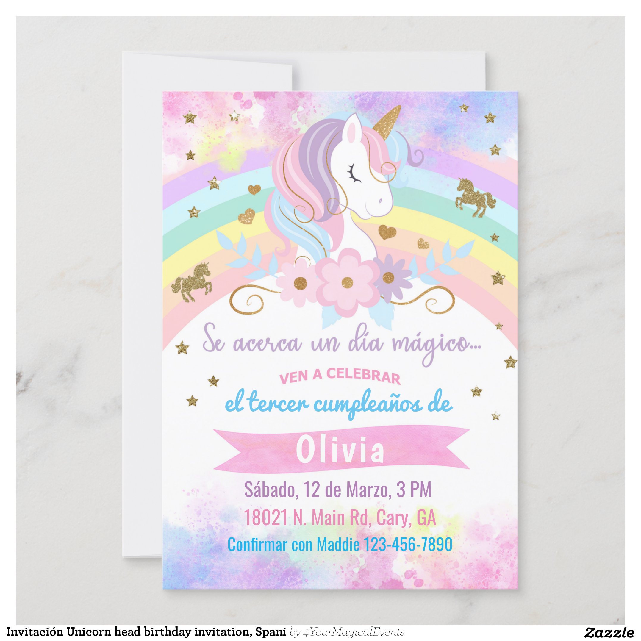 Invitaci?n Unicorn head birthday invitation, Spani Invitation