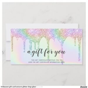 Iridescent gift card unicorn glitter drips glam
