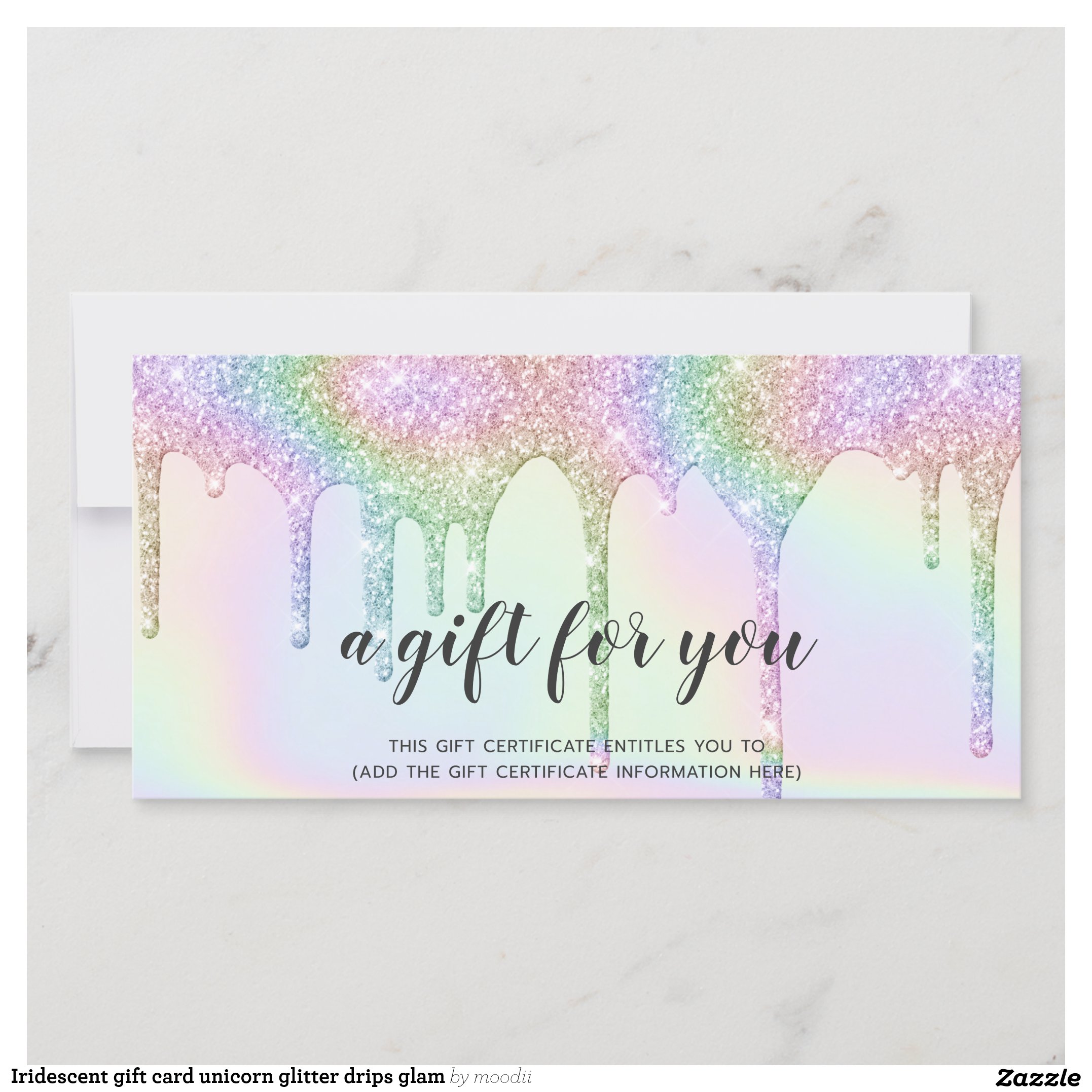 Iridescent gift card unicorn glitter drips glam