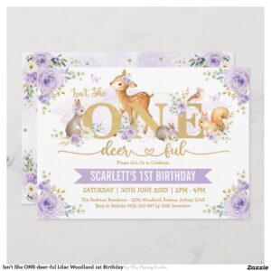 Isn't She ONE-deer-ful Lilac Woodland 1st Birthday Invitation