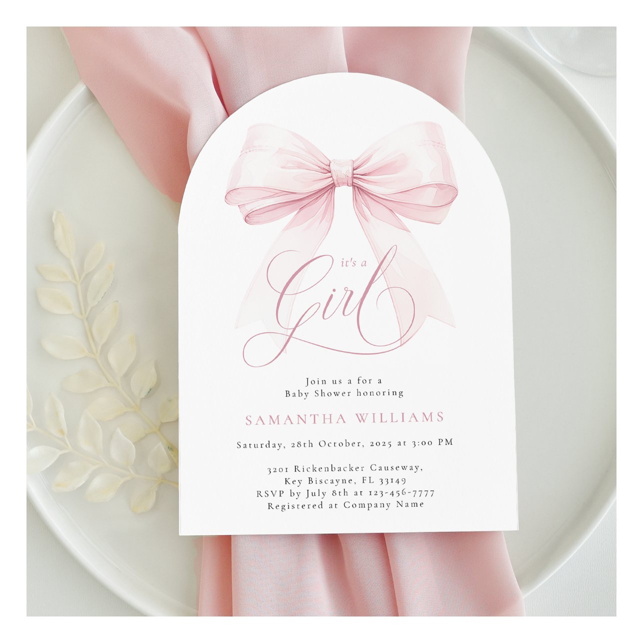 It?s a Girl Arch Pink Bow Baby Shower Invitation