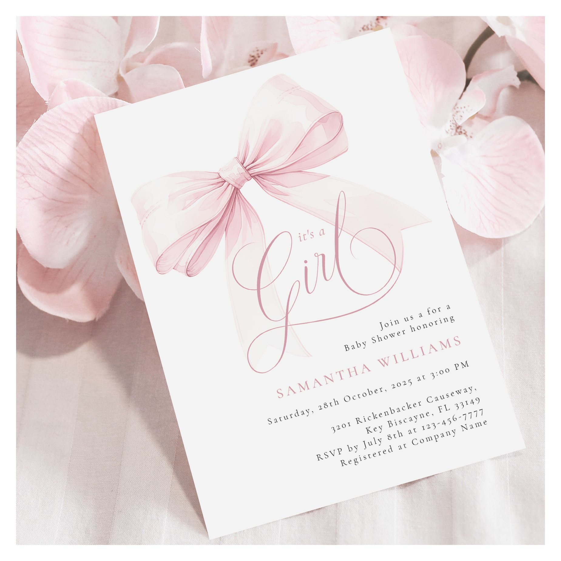 It?s a Girl Pink Bow Baby Shower Invitation