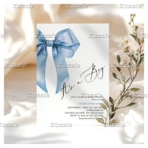 Its a boy Blue Bow Elegant Baby Shower Invitation