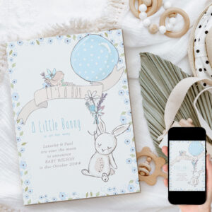 It's a Boy Little Bunny and Blue Balloon Pregnancy Announcement