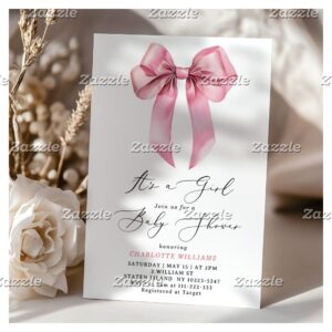Its a girl Blush pink Bow Baby Shower Invitation