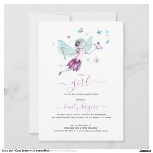 It's a girl -Cute fairy with butterflies Save The Date