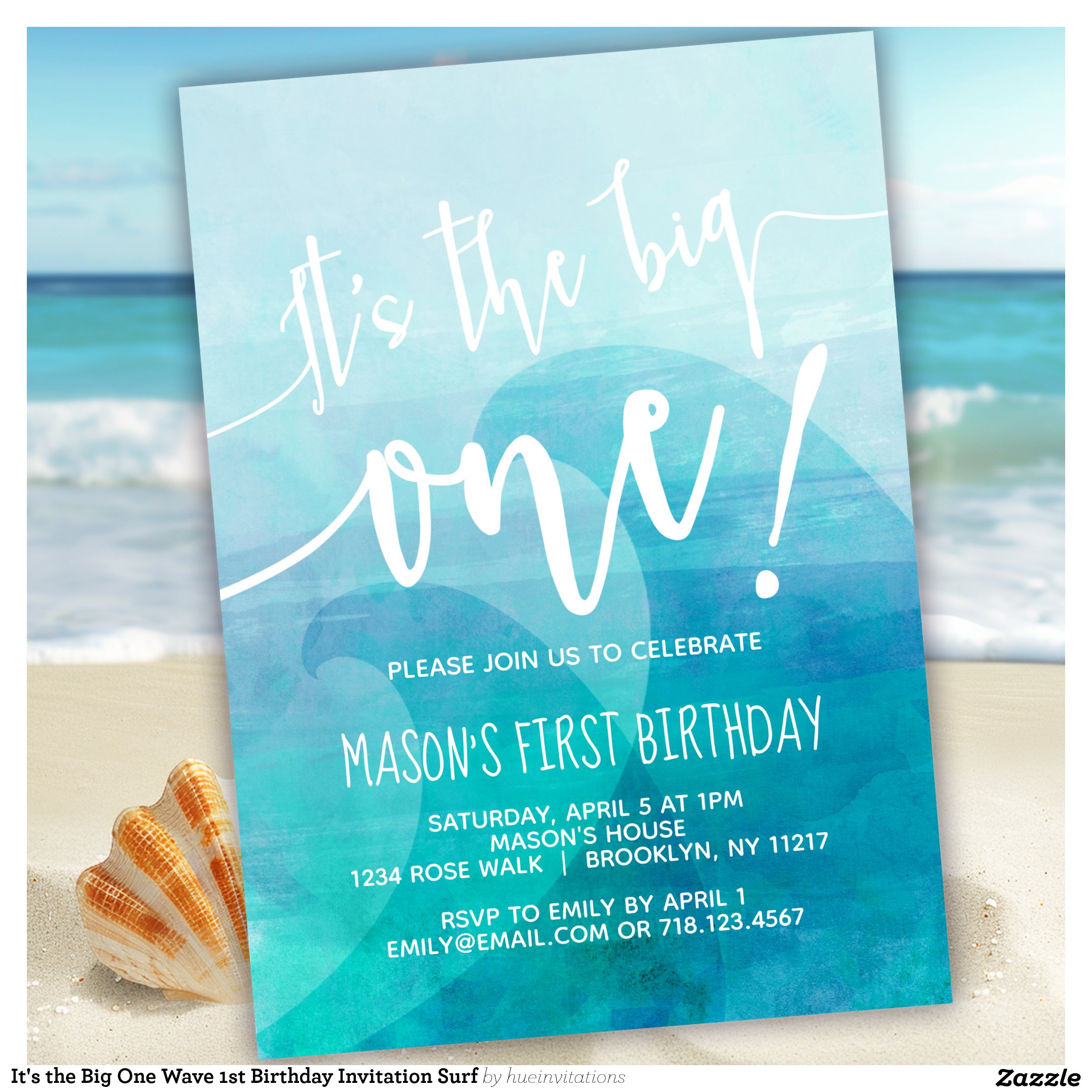 It's the Big One Wave 1st Birthday Invitation Surf