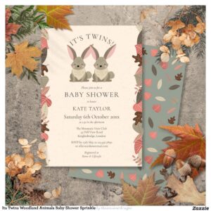 Its Twins Woodland Animals Baby Shower Sprinkle Invitation