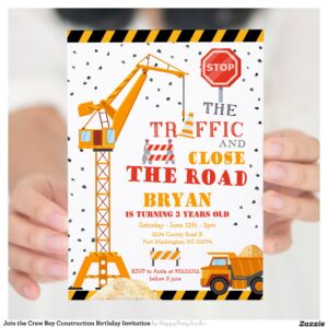 Join the Crew Boy Construction Birthday Invitation