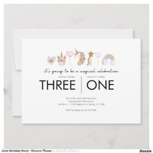 Joint Birthday Party - Unicorn Theme Invitation