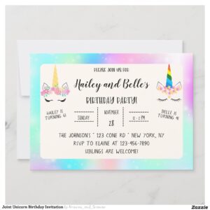 Joint Unicorn Birthday Invitation