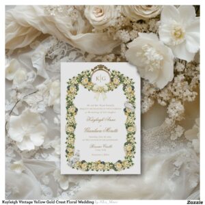 Kayleigh Vintage Yellow Gold Crest Floral Wedding Invitation
