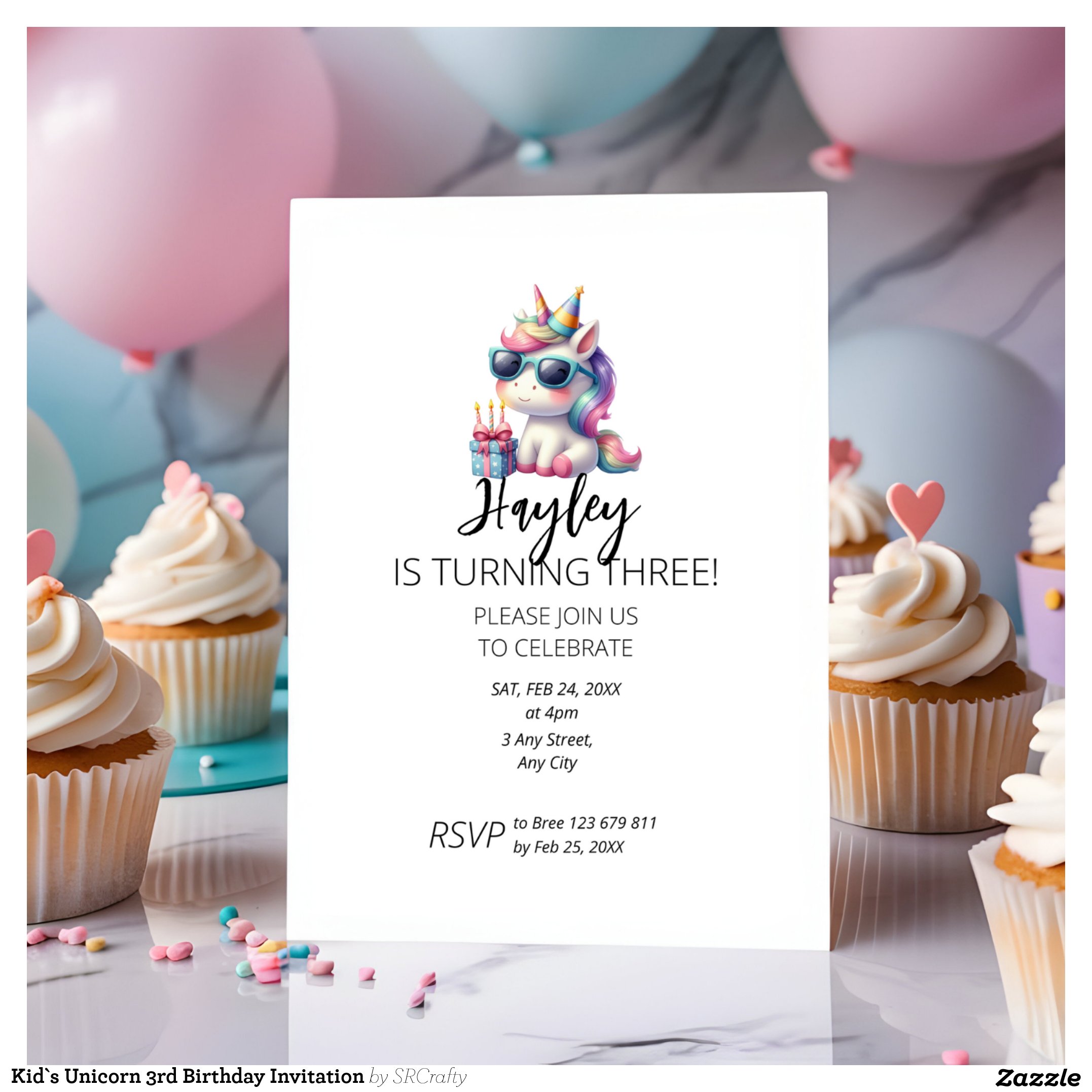 Kid`s Unicorn 3rd Birthday Invitation