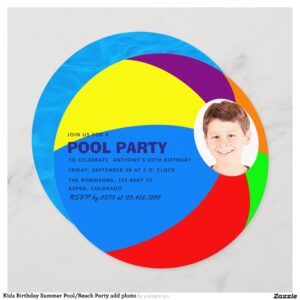 Kids Birthday Summer Pool/Beach Party add photo Invitation