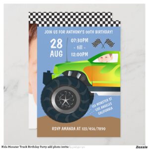 Kids Monster Truck Birthday Party add photo invite