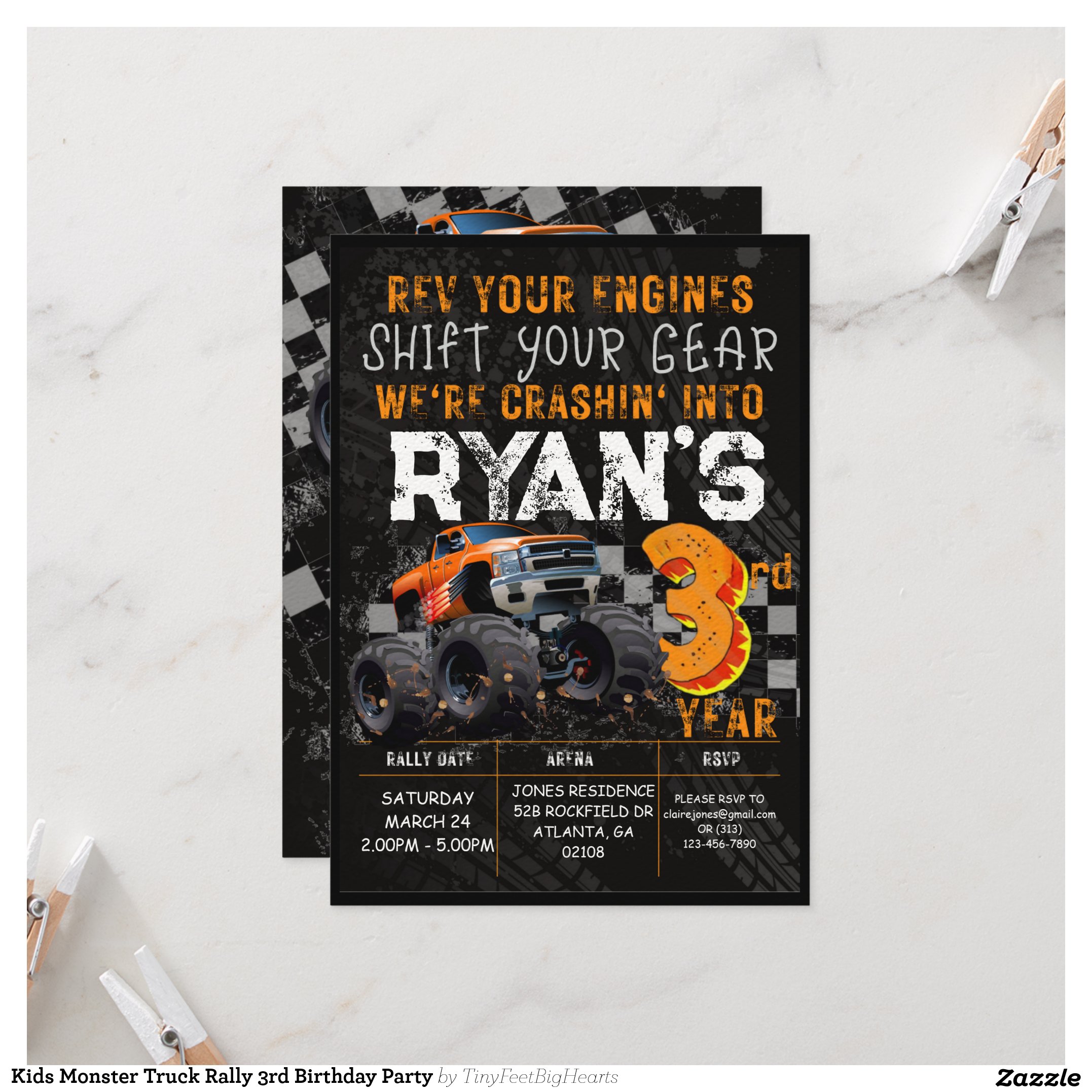 Kids Monster Truck Rally 3rd Birthday Party Invitation